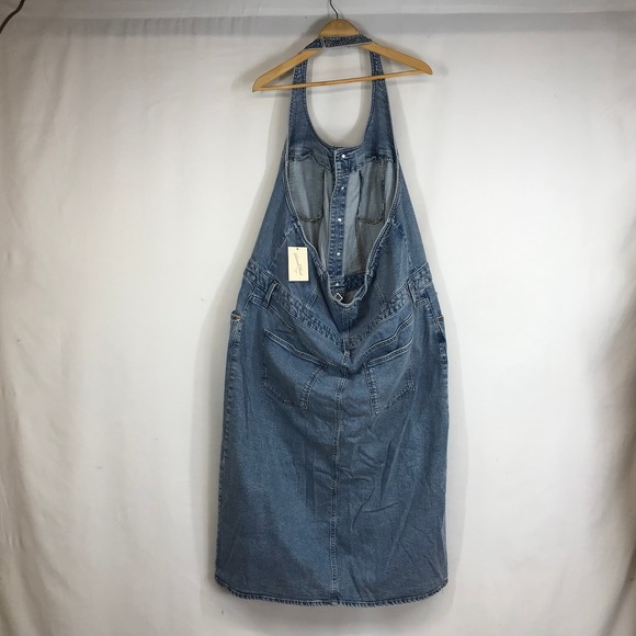 Universal Thread Denim Halter Maxi Dress Medium Wash Size 24 Button Front Slit - Picture 4 of 10